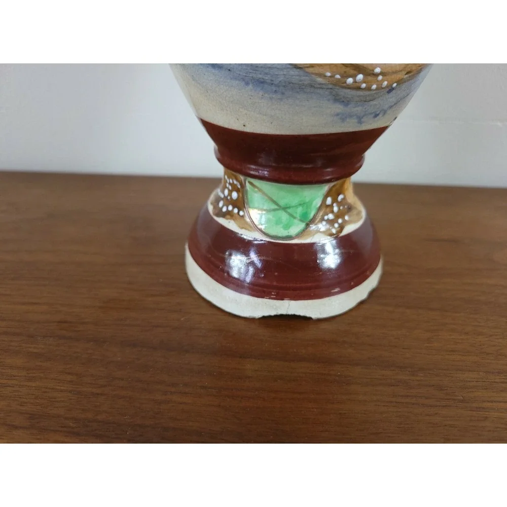 Vintage Japanese Satsuma Moriage Vase Floral Double Handle Hand Painted 12